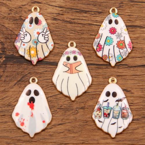 Fashion Halloween vedhæng, Zinc Alloy, spøgelse, KC guldfarve belagt, Halloween Design & du kan DIY & forskellige design til valg & emalje, flere farver til valg, nikkel, bly & cadmium fri, 19x31mm, Hole:Ca. 1mm, Ca. 100pc'er/Bag, Solgt af Bag