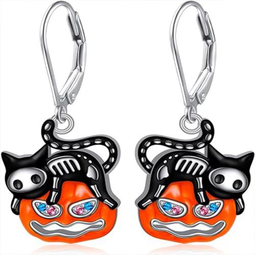 New Hot Halloween Jewelry and Decor Zinc Alloy Pumpkin silver color plated Halloween Design & fashion jewelry & for woman & enamel & with rhinestone nickel lead & cadmium free Sold By Pair