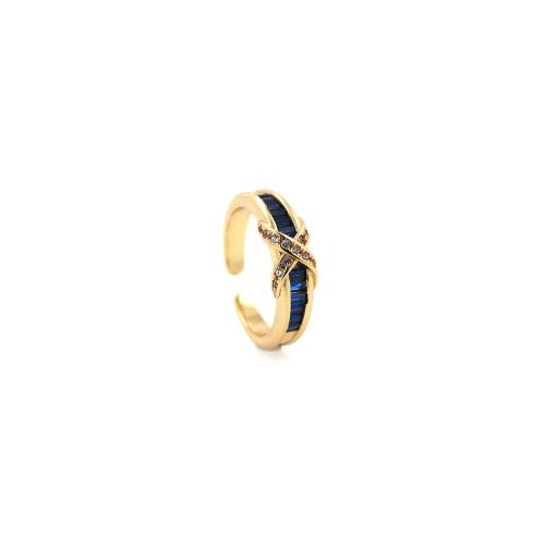 Kubieke Circonia Micro Pave Brass Ring, Messing, gold plated, micro pave zirconia & voor vrouw, nikkel, lood en cadmium vrij, inner diameter:17~20mm, Verkocht door PC