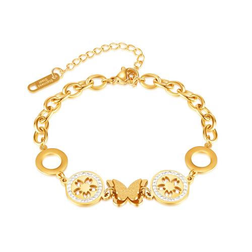 Bijoux bracelet en acier inoxydable, Acier inoxydable 304, avec zircon cubique, avec 60mm chaînes de rallonge, Placage, bijoux de mode & pour femme & creux, Or, Longueur 165 mm, Vendu par PC