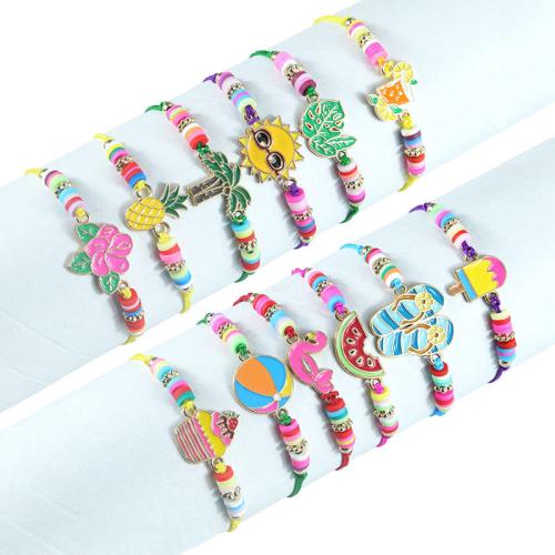 Zinc Alloy Bracelet with Knot Cord & Polymer Clay handmade Girl & fashion jewelry Length 2.6-11.8 Inch Sold By PC