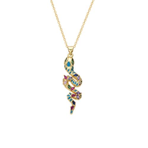 Cubic Zirconia Micro Pave Brass Pendant Snake plated DIY & micro pave cubic zirconia & enamel gold Sold By PC