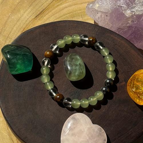 Nádúrtha Tíogair Bráisléid Eye, Tíogair Súl, le Aventurine Glas & Crystal, lámhdhéanta, unisex, dathanna measctha, Díolta De réir PC