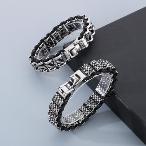 Stainless Steel Jewelry Bracelet 304 Stainless Steel with leather cord Vacuum Ion Plating & for man Sold By PC