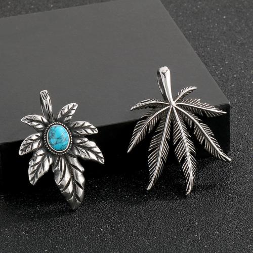 Stainless Steel Pendants 304 Stainless Steel with turquoise Maple Leaf Vacuum Ion Plating & for man Sold By PC