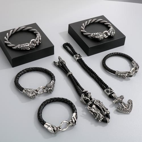 Stainless Steel Jewelry Bracelet 304 Stainless Steel with PU Leather Vacuum Ion Plating Adjustable  & for man Sold By PC