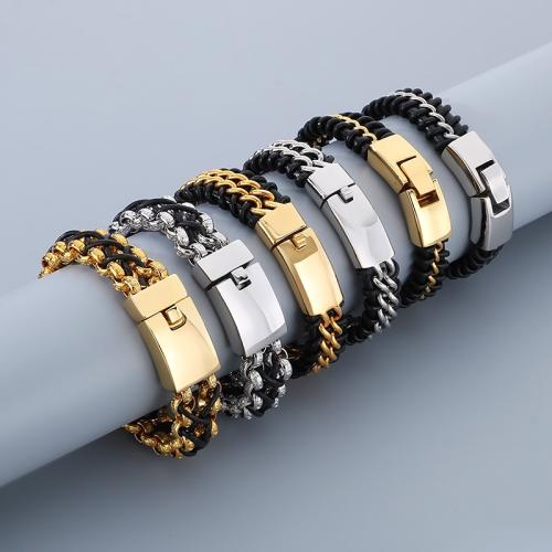 Stainless Steel Jewelry Bracelet 304 Stainless Steel with PU Leather Vacuum Ion Plating & for man Sold By PC