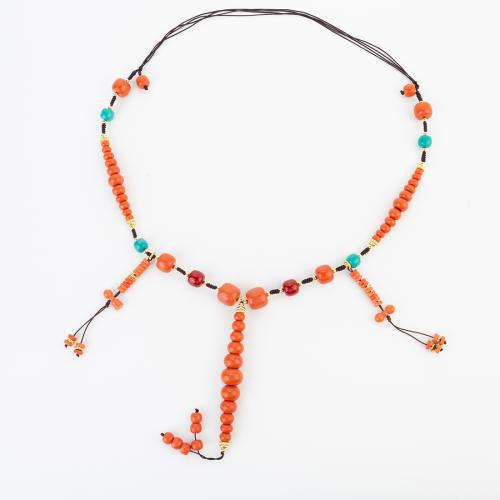 Synteettinen Coral Kaulakoru, kanssa Teryleeni Johdon, kansan tyyli & Unisex, beads length 14-16mm, Pituus N. 110 cm, Myymät PC