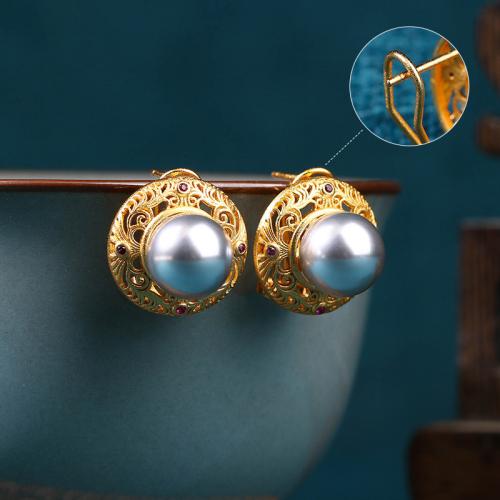 Messing Stud Earring, met Acryl, gold plated, Vintage & voor vrouw & hol, 16x16mm, Verkocht door pair