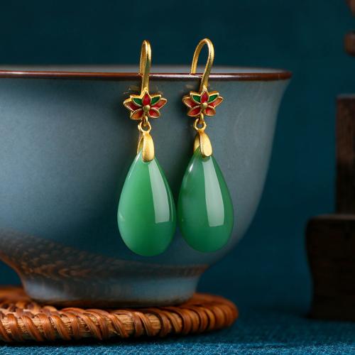 Messing Drop Earring, Teardrop, guldfarve belagt, Vintage & for kvinde & emalje, 11x42mm, Solgt af par