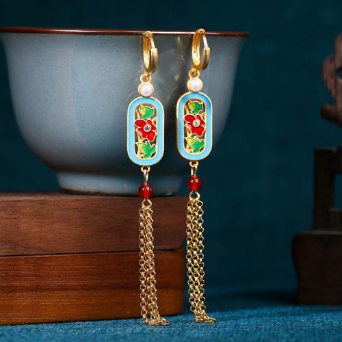 Messing Tassel Earring, med Carnelian & Plastic Pearl, guldfarve belagt, Vintage & for kvinde & emalje, 90mm, Solgt af par