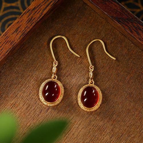 Zinc Alloy Drop Earring, med Carnelian, guldfarve belagt, Vintage & for kvinde & med rhinestone, 12x37mm, Solgt af par