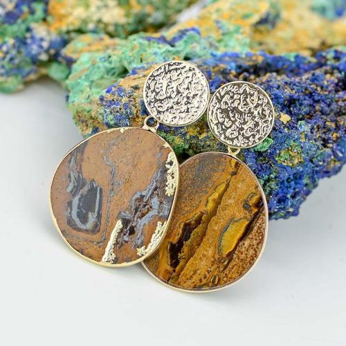 Pendientes de Perno en Latón, metal, con Ojo de tigre, Joyería & para mujer, 50mm, Vendido por Par