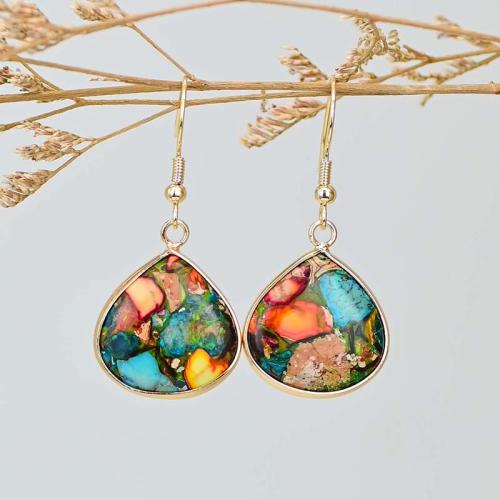 Brass Drop Earring with Natural Stone fashion jewelry & for woman 35mm Sold By Pair