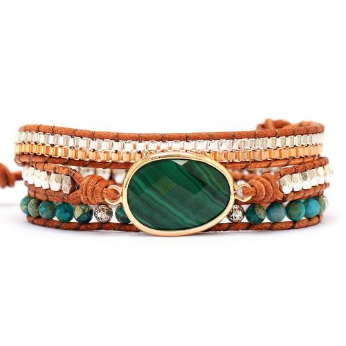 Gemstone Bracelets Natural Stone with PU Leather & Brass handmade fashion jewelry & for woman Length Approx 17 cm Sold By PC