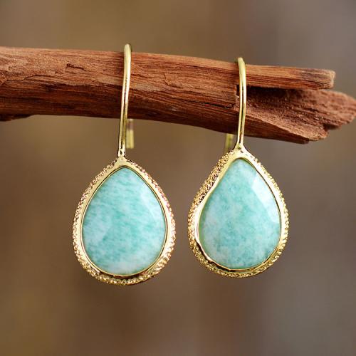 Natural Gemstone Earrings Natural Stone with Brass fashion jewelry & for woman Sold By Pair