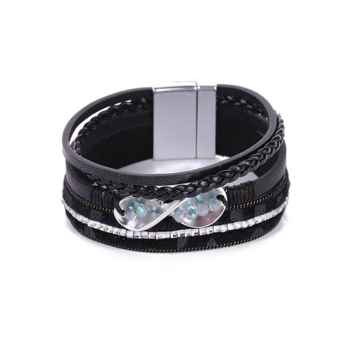 PU Leather Cord Bracelets Zinc Alloy with PU Leather & Crystal fashion jewelry & multilayer & for woman Length Approx 19.5 cm Sold By PC