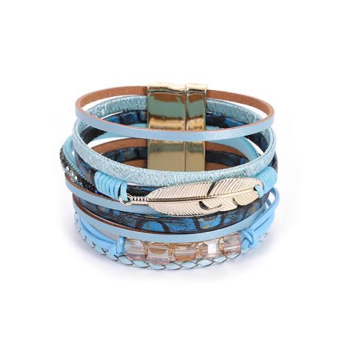 PU leder koord armbanden, Zinc Alloy, met PU, mode sieraden & multilayer & voor vrouw & met strass, meer kleuren voor de keuze, Lengte Ca 19 cm, Verkocht door PC