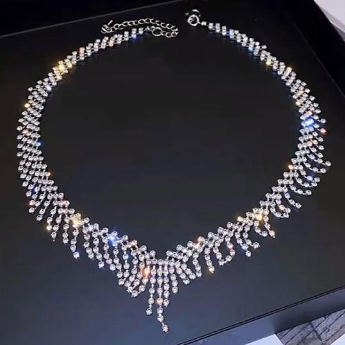 Zinc Alloy Jewelry Necklace fashion jewelry & for woman & with rhinestone Length Approx 50.4 cm Sold By PC