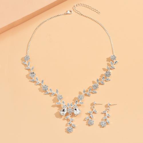 Zinc Alloy Jewelry Sets earring & necklace 2 pieces & for woman & with rhinestone Sold By Set