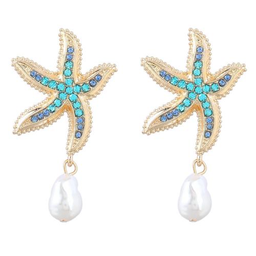 Zinc Alloy Drop Earrings with Plastic Pearl Starfish fashion jewelry & for woman & with rhinestone Sold By Set