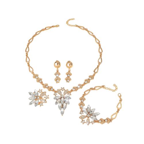 Zinc Alloy Jewelry Sets finger ring & bracelet & earring & necklace 4 pieces & for woman & with rhinestone Sold By Set