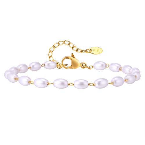 Stainless Steel Jewelry Bracelet 304 Stainless Steel with Plastic Pearl with 5cm extender chain fashion jewelry & for woman 4mm Length Approx 16 cm Sold By PC