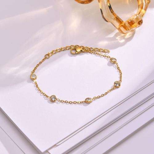 Stainless Steel Jewelry Bracelet 304 Stainless Steel with 5cm extender chain fashion jewelry & micro pave cubic zirconia & for woman golden Length Approx 16 cm Sold By PC