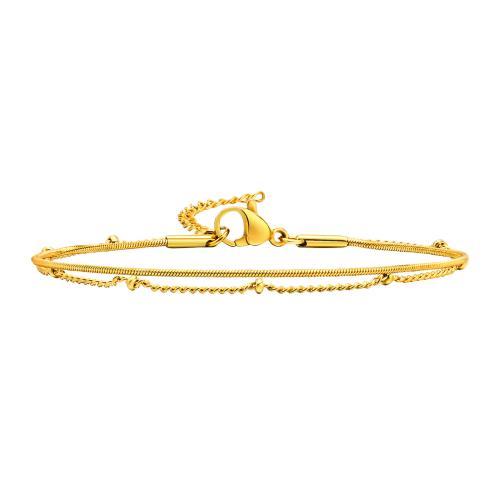 Roestvrij staal armbanden, 304 roestvrij staal, met 5cm extender keten, Dubbele laag & mode sieraden & voor vrouw, gouden, Lengte Ca 16 cm, Verkocht door PC