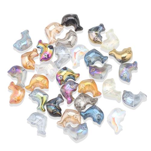 Fashion Glasperler, Glas, Dolphin, farverig forgyldt, du kan DIY, flere farver til valg, 16x11mm, 30pc'er/Bag, Solgt af Bag