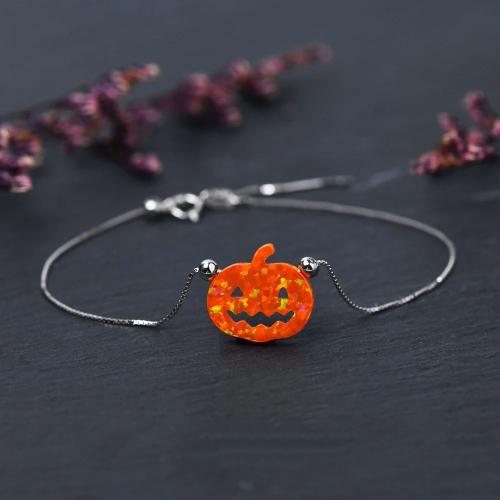 Halloween ogrlica, 304 nehrđajućeg čelika, s Akril, s 5cm Produžetak lanac, Bundeva, Halloween Nakit Gift & za žene, 18mm, Dužina Približno 45 cm, Prodano By PC