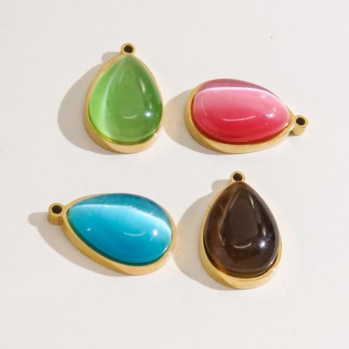 Stainless Steel Pendants 304 Stainless Steel with Cats Eye Teardrop Vacuum Ion Plating DIY Sold By PC