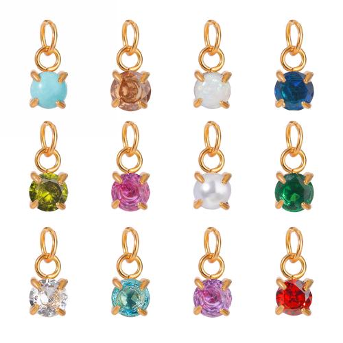 Stainless Steel Pendants 304 Stainless Steel with Cubic Zirconia gold color plated 12 pieces & DIY mixed colors Sold By Set