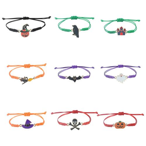 Zinc Alloy Bracelet with Wax Cord handmade Halloween Design & Unisex & enamel Length Approx 6.29-11.81 Inch Sold By PC