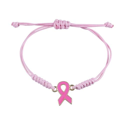 Zinc Alloy Bracelet with Polyester Cord handmade fashion jewelry & for woman & enamel pink Length Approx 2.75-11.81 Inch Sold By PC