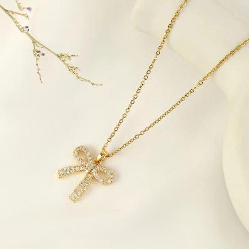 Zinc Alloy Jewelry Necklace Bowknot plated micro pave cubic zirconia & for woman Length Approx 31-40 cm Sold By PC