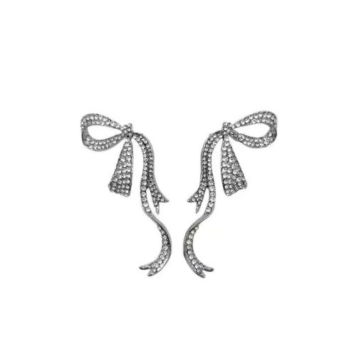 Zinc Alloy Stud Earring Bowknot plated micro pave cubic zirconia & for woman silver color Sold By Pair