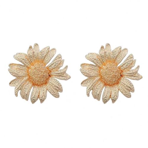 Pendientes de Perno de Aleación de Zinc, Girasol, chapado, para mujer, dorado, 62x62mm, Vendido por Par