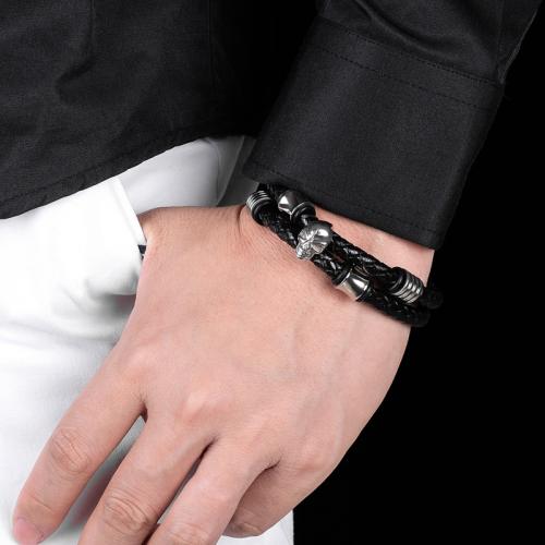 PU Leather Cord Bracelets 304 Stainless Steel with Magnet & PU Leather Vacuum Ion Plating Double Layer & for man Sold By PC