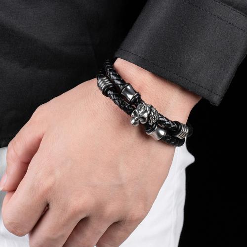 PU Leather Cord Bracelets 304 Stainless Steel with Magnet & PU Leather Vacuum Ion Plating Double Layer & for man Sold By PC