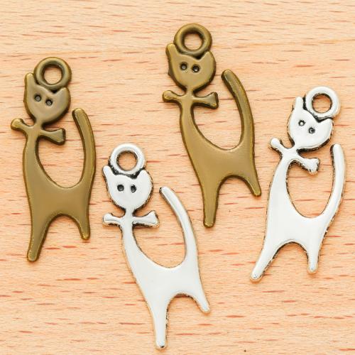 Zinc Alloy Animal Pendler, Cat, forgyldt, du kan DIY, flere farver til valg, 25x9mm, 100PC/Bag, Solgt af Bag