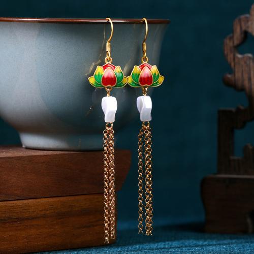 Brass Tassel Earring with Acrylic Lotus gold color plated vintage & for woman & enamel 80mm Sold By Pair