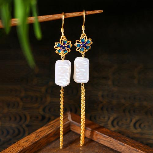 Zinc Alloy Tassel Earring with Acrylic Flower gold color plated vintage & for woman & enamel 90mm Sold By Pair