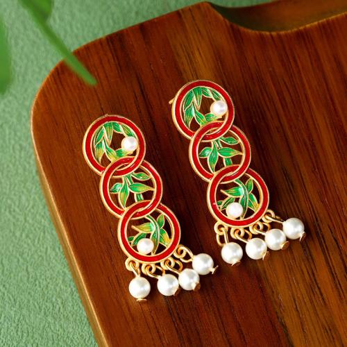 Zinc Alloy Drop Earring with Acrylic Leaf gold color plated vintage & for woman & enamel & hollow Sold By Pair