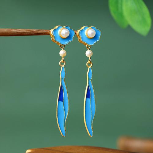 Zinc Alloy Drop Earring, met Acryl, Blad, gold plated, Vintage & voor vrouw & glazuur, 15x65mm, Verkocht door pair