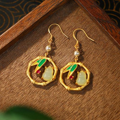 Zinc Alloy Drop Earring, met Plastic Pearl, gold plated, Vintage & voor vrouw & glazuur & hol, Verkocht door pair