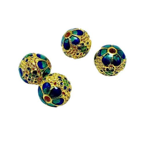 Perles en cloisonné, laiton, Rond, Placage de couleur d'or, DIY & émail, plus de couleurs à choisir, protéger l'environnement, sans nickel, plomb et cadmium, 10mm, Vendu par PC