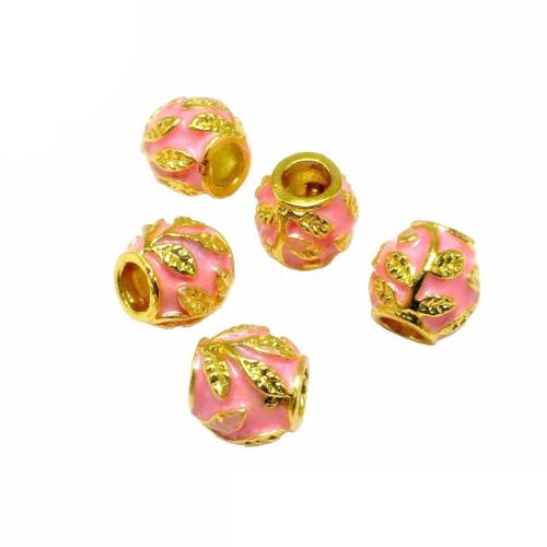 Perles en cloisonné, laiton, avec cloisonne, Placage de couleur d'or, DIY, rose, protéger l'environnement, sans nickel, plomb et cadmium, 10mm, Vendu par PC