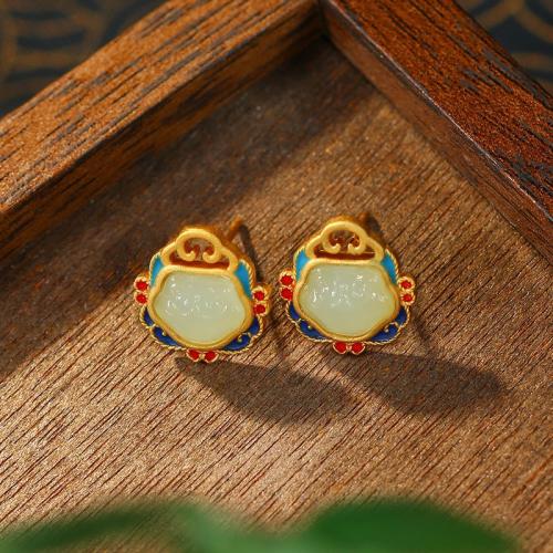 Zinc Alloy Stud Earring, guldfarve belagt, Vintage & for kvinde & emalje, 12x13mm, Solgt af par