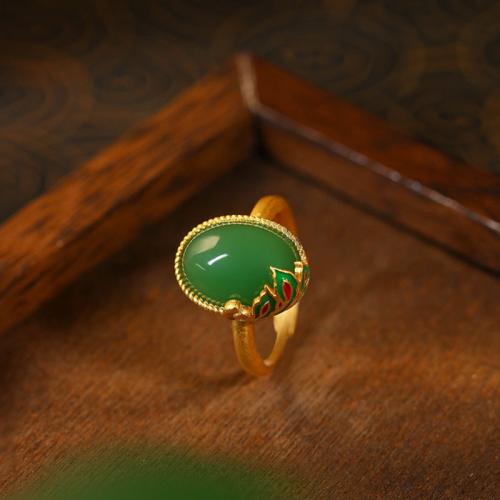 Zinc Alloy Cuff Finger Ring with Jade gold color plated vintage & for woman & enamel US Ring Sold By PC